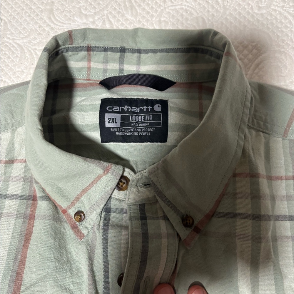 Carhartt Men's Sage and Red Plaid Shirt